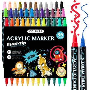 Dual Tip Acrylic Paint Markers-36Colors Acrylic Paint Pens For Rock Painting Wood Canvas Plastic Metal And Stone, Acrylic Dot Markers Pen For DIY Crafts Making Art Supplies Colouring