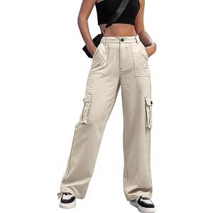 ZMPSIISA Women High Waisted Cargo Pants Wide Leg Casual Pants 6 Pockets Combat Military Trousers L
