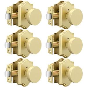 goldenwarm Gold Door Knobs Interior, Zinc-Alloy Heavy Duty Brushed Gold Door Knobs, Privacy Door Knob Interior for Bedroom Bathroom (3 Pack)