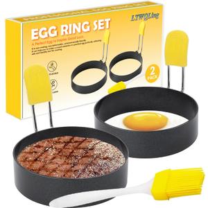 2 x 4 Inch Large Egg Rings for Frying Eggs, 2 Pack Stainless Steel Egg Cooking Rings Nonstick Round Egg Shaper Mold with Anti-scald Handle for English Muffins Pancake Cooking Griddle