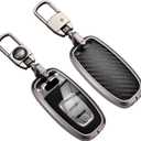 GYUY Premium Key Fob Cover - Zinc Alloy Frame, Clear TPU Protection Carbon Fiber Leather Backplate Metal Buckle Design Compatible with Audi R8/Q5/Q7, S3-S8/SQ5, RS5/RS7, A4-A8 Smart Keys (Black)