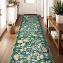 3x12 Washable Hallway Runner Rug: Non Slip Floral Scalloped Runner Rugs for Kitchen 12ft Long Floor Mat for Indoor Entryway Boho Carpet Runner for Living Room Bedroom (Green, 3x12)