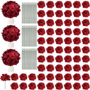 66PCS Hydrangea Artificial Flowers Silk Fake Flowers with Stems for Mother's Day, Home Wedding Decor, Party Table Centerpieces DIY Project and Bouquet Floral Garlands Decoration (Burgundy)