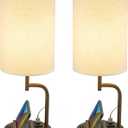 Dreamholder Table Lamp with 3 USB Charging Ports, Modern Desk Lamp with AC Outlet and Phone Stands, Perfect Bedside Lamp for Bedroom, Living Room, Office (Pack of 2), Walnut