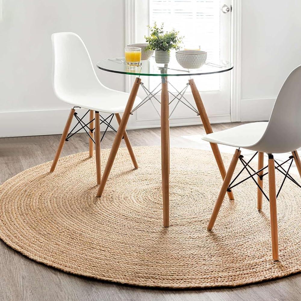 GRUHUM Round Jute Area Rug 6ft Natural Fiber Handwoven Farmhouse Jute Area Rug Soft Braided Reversible Rustic Vintage Rug for Indoor Outdoor Kitchen Bedroom (6 ft Circle) (Natural - 6 ft)