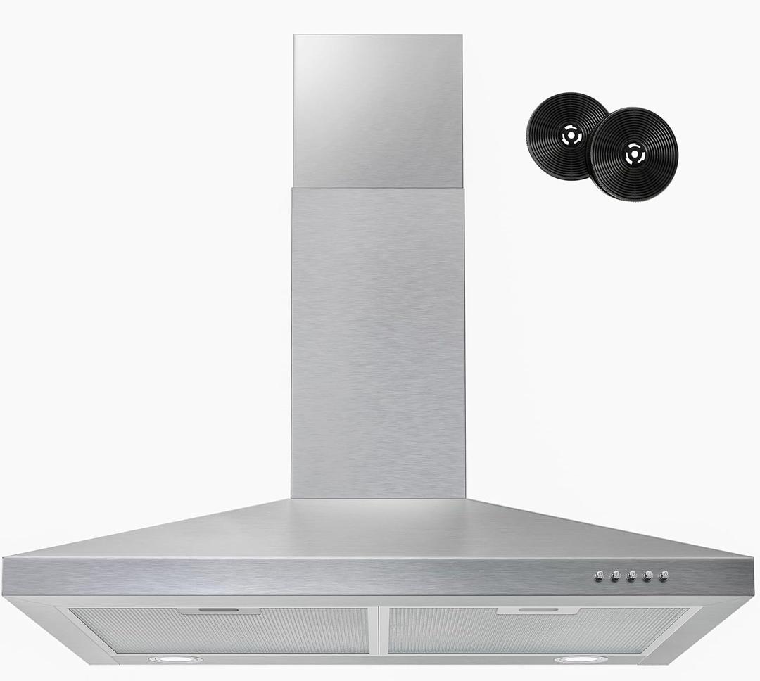 FIREGAS Range Hood 30 inch, Wall Mount Range Hood with LED Lights, 3-Speed Exhaust Fan, Ducted/Ductless Convertible, Aluminum Mesh Filters, Button Controls, Stainless Steel Kitchen Vent Hood