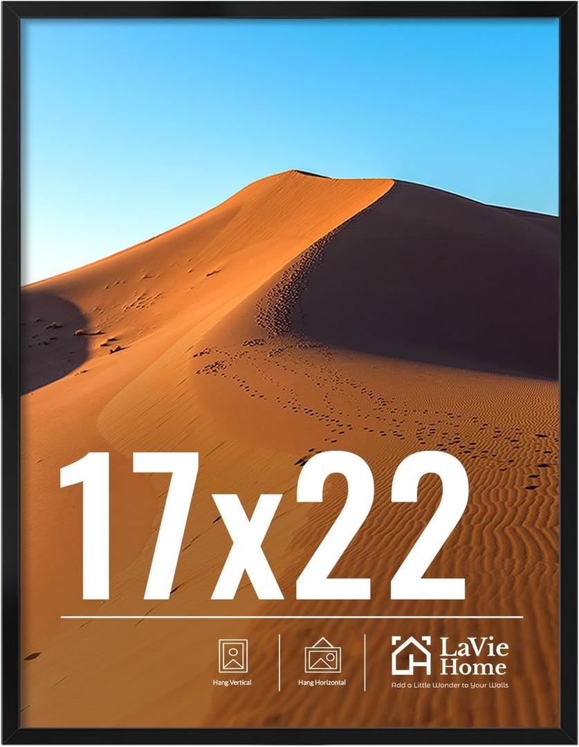 LaVie Home 17x22 Picture Frame for Wall Display, 17x22 Black Picture Frame with HD Plexiglas, 17 x 22 Poster Frame 1 Pack, Display Frame for Vertical or Horizontal, Classic Collection