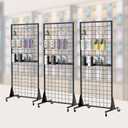 3-Pack 2'x5.5' Ft Gridwall Panel Display Stands Heavy Duty Floor Standing Retail Display Rack with Triangle Base for Retail Art Show with 20 Hooks
