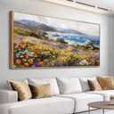 JUDASJART Canvas Wall Art For Living Room Large Wall Decor For Bedroom Ocean Landscape Painting Flowers Watercolour Pictures Blue Beach Artwork Office Decorations Farmhouse Home Decor Wood Framed, 60"L x 30"W