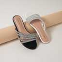 Women's Sandals Rhinestone Strappy Slides With Soft Memory Foam Insole, Dressy Open Toe Beach Slippers Flats for Summer (8, White)