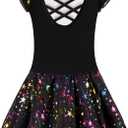 DANSHOW Ballet Leotards for Girls Dance Skirted Leotard Kids Ballet Tutu Dress Toddler Shiny Ruffle Sleeve Dancewear (6-7 Years, Black Rainbow)