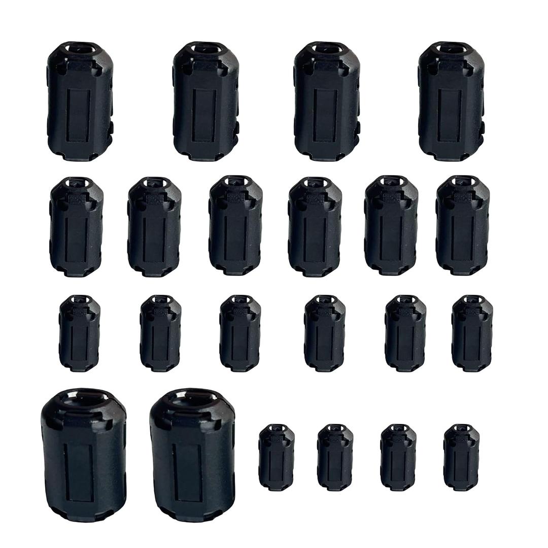 Ferrite Ring Core Cable Clips Set, 22 Pieces, EMI RFI Noise Suppressor, 5 Sizes 3.5-13mm, Black