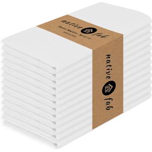 Native Fab Cloth Napkin Set of 12, 100% Cotton, Washable Fabric, Reusable Cloth Napkin 17x17 inches, Table Decor Napkins for Wedding, Dinner, Events - White