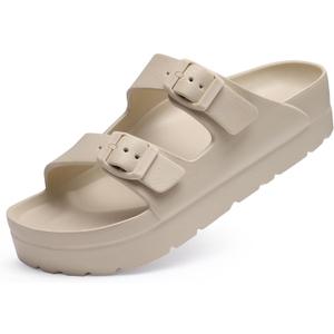 Goosecret Women's Platform Sandals with Arch Support, Chunky Lightweight Foam Slip on Slides, Comfortable Summer Beach Sandals with Adjustable Buckle