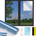 Window Privacy Film One Way, Reflective Mirror Window Film Daytime Privacy, UV Sun Blocking Heat Control Static Cling, Window Tint for Home Office - 35.4 Inch X 16.4 Feet