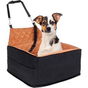 Dog Car Seat for Small/Medium Dogs, Memory Foam Dog Booster Seat, Travel Safety Per Car Seat with Washable Removable Cover, Storage Pockets for Dogs up to 35 lbs(BlackBrown)