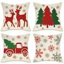 4 x Fahrendom Merry Christmas Nautical Decorative Throw Pillow Covers 18 x 18 Set of 4, Beach Coastal Xmas Shell Anchor Holly Jolly Pillowcase, Winter Holiday Buffalo Plaid Couch Cushion Case Home Decor
