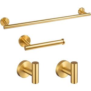 5PCS Bathroom Hardware Set, Brushed Gold Towel Bar Set, Stainless Steel Bathroom Towel Holder Set Includes 1 Gold Towel Bar, 1 Towel Ring, 2 Towel Hooks and 1 Toilet Paper Holder, Wall Mounted