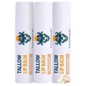 Moisturizing Tallow Lip Balm  Grass-Fed Beef Tallow with Organic Coconut Oil, Beeswax, and Vitamin E  Unscented Lip Balm Set  Travel Essential - 3-Pack