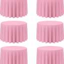 BRILLMAX 6 Pack Pink Round Tablecloths 108 Inch for 48” Tables - 150 GSM Polyester Fabric, Floor Length Drop, Water, Stain & Wrinkle Resistant Cloth Cover for Wedding Reception Banquet Dining