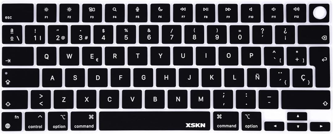 XSKN Spanish Black EU Version Silicone Keyboard Cover for 2022 2023 2024 2025 MacBook Air 13.6 15.3 inch M2 M3 M4 Chip with Touch ID A2681 A3113 A3240 A2941 A3114 A3241 NOT for 13.3 INCH