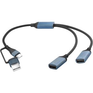 USB A+C to USB Splitter Cable USB A/C 2 in 1 to 2 USB 2.0 Charging Cable USB A/C Male to 2 USB Female Data Cable 1 in 2 Out OTG Adapter Cable for Phone Laptop 35cm