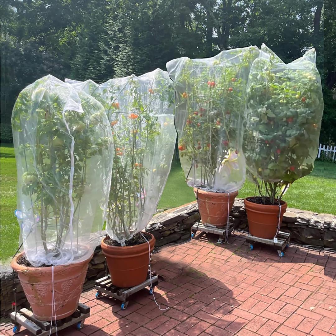 Drawstring Blueberry Netting for Bushes (4 Pack 3.282.62FT) - Easy Install Reusable Garden Netting, Protective Mesh for Fruit Trees & Tomato Plants, Blocks Birds, Squirrels & Insects