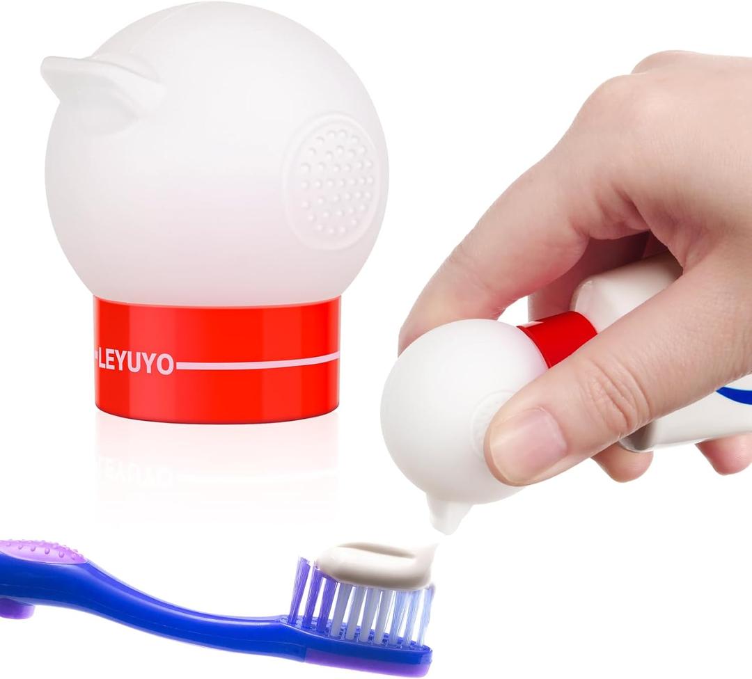 Toothpaste Dispenser with Self-Closing Cap No Mess No Waste, Fits Most Toothpaste Tube(White)