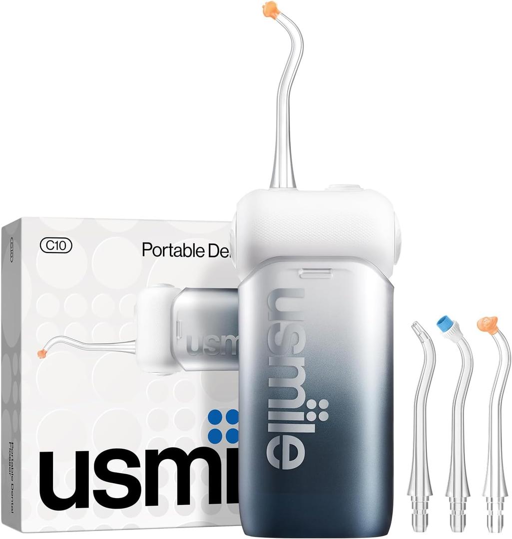 usmile C10 Portable Water Flosser  Travel-Friendly, 95-Day Battery, 4 Modes, 360 Nozzle, 180ml Tank, IPX7 Waterproof, Dentist-Recommended for Braces, Implants & Sensitive Gums (Inkstone Black)