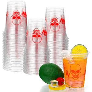 CHENGU 60 Pack 12 Oz Halloween Plastic Cups Happy Halloween Party Cups Skinny Skull Bloody Hand Print Disposable Cup Clear Plastic Supplies for Smoothies Juices Soda Drinks