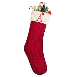 Mr. Pen- Christmas Stockings with Initials, 18", Letter A, Red and Cream, Cable Knit Stockings for Christmas, Cable Knit Christmas Stocking for Christmas, Large Knit Stockings Christmas