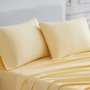 Linen Closet Luxury Cotton 400 Thread Count Ultimate Cotton Percale Standard Pillowcases, Set of 2, Lt Yellow