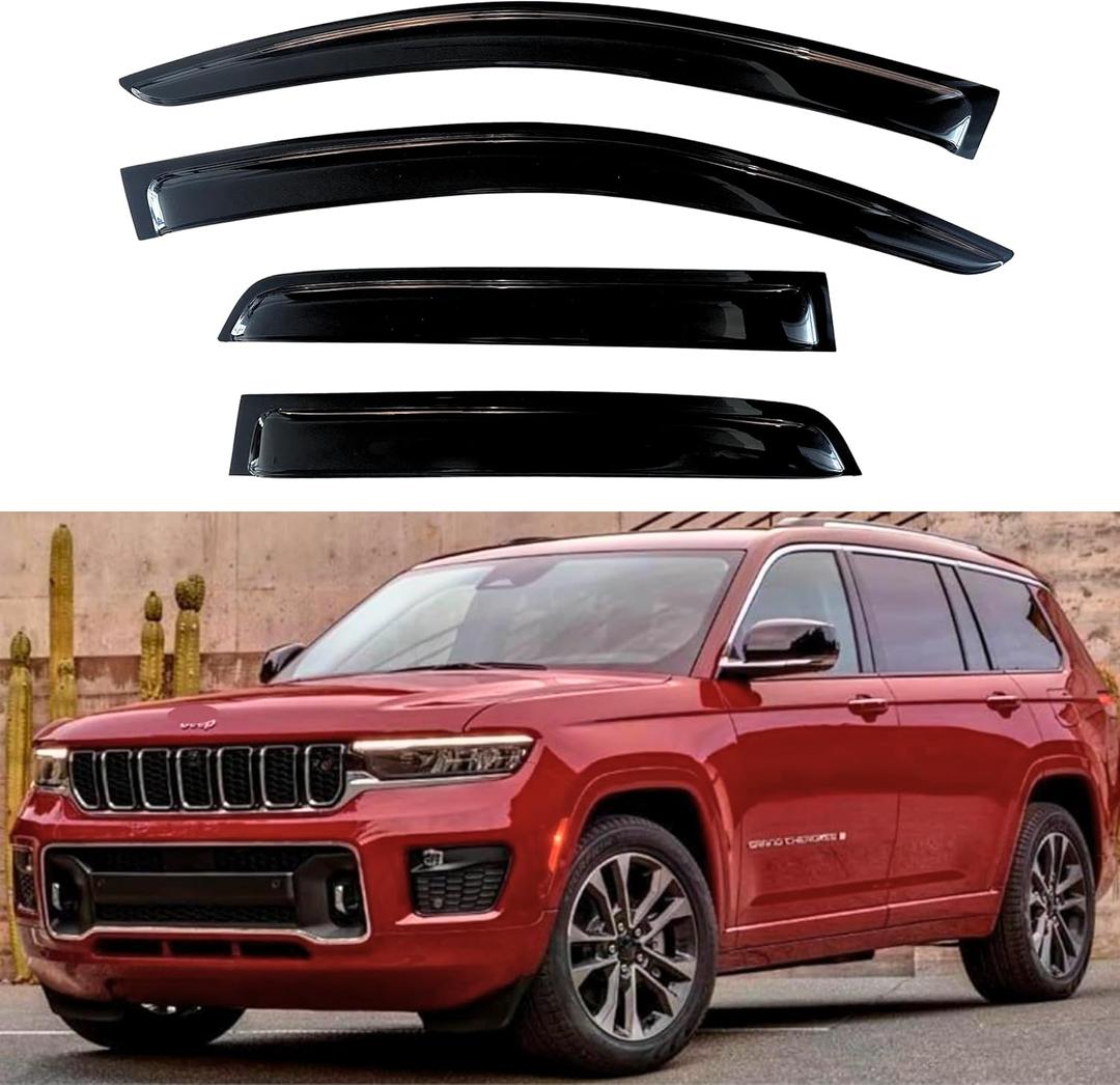 KPY Window Visor Compatible with Jeep Grand Cherokee L 2021-2024, Rain Guard Window Vent Deflectors Tape-On Style, 2021 2022 2023 2024 (Only for L Model)
