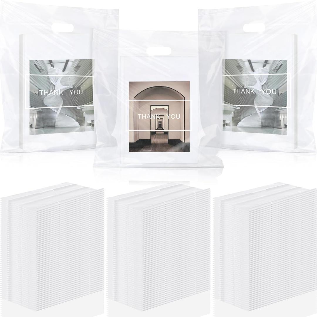 Janlaugh 150 Pcs Large Thank You Bags with Handle Bulk 16 x 18 Inch Thick Plastic Shopping Merchandise Boutique Retail Gift Goodie Bags 2.36 Mil(Clear)