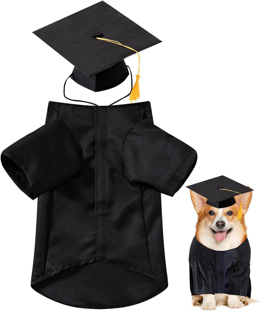 Dog Graduation Cap and Gown 2025 Graduation Costume for Pet Dog (Black M)