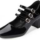 IDIFU IN2 Mary Jane Shoes Women's Pumps Dress Shoes for Women Block Chunky Low Short Square Closed Toe Thick Heels Wedding Work Prom Bride Lady Flight Attendant Comfortable Cute Vintage Pumps Shoes