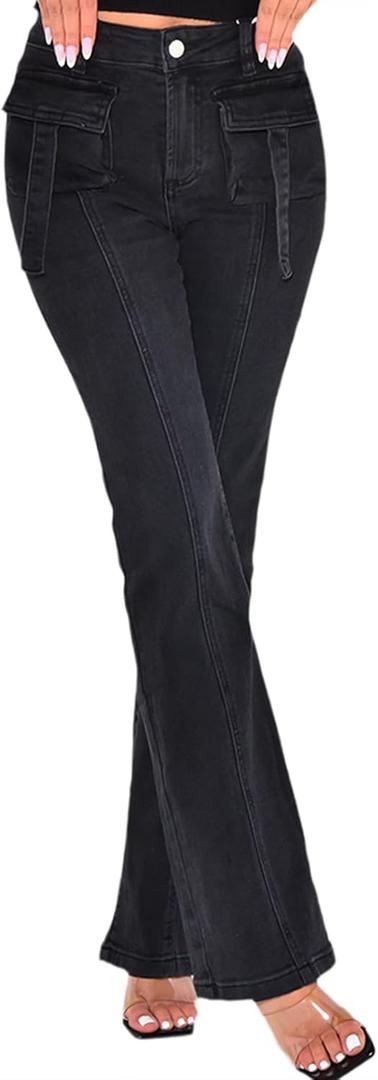 ZERMOM Women's Skinny Ripped Jeans Stretch Mid Rise Destroyed Distressed Denim Pants (X-Large, Black-aa)