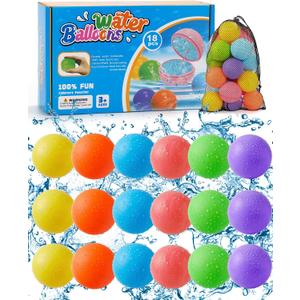 Reusable Water Balloons 18 Pcs, Quick-Fill Summer Water Toys for Pool Parties & Outdoor Beach Backyard Games, Durable Splash Balls for Kids