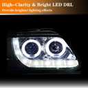 LED DRL Headlight Assembly, Fit 1997-2003 Ford F150/ 2004 Ford F150 Heritage/97-99 Ford F250 Light Duty/97-02 Ford Expedition Projector Pair of Left & Right Side Chrome Housing Amber Reflector