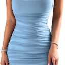 Floerns Women's Glitter Sleeveless Ruched Party Clubwear Bodycon Mini Dress Light Blue S