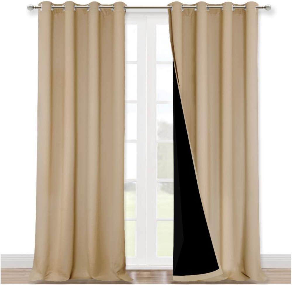 NICETOWN Full Shading Curtains 90 inches Long 2 Panels Set for Windows, Super Heavy-Duty Black Lined Blackout Curtains for Bedroom, Privacy Assured Window Treatment (Biscotti Beige, 52 inches W)