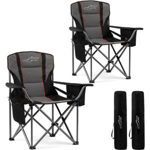 FAIR WIND 2 Pack Oversized Fully Padded Camping Chair with Lumbar Support, Heavy Duty Cooler Bag Fold Chair Support 450 LBS (Twin Pack, Black)