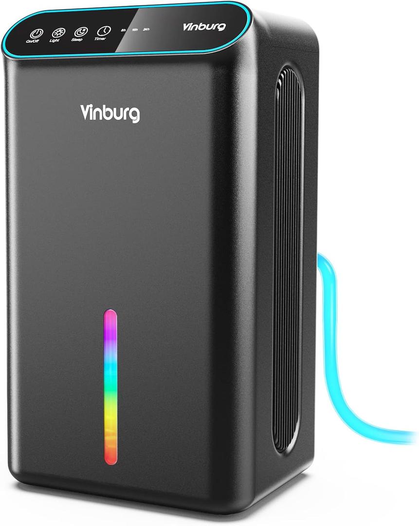 Dehumidifier for Home 1000 sq.ft - Small Quiet Dehumidifier with Auto Shut Off, Aromatherapy, 3 Gear Timer, Sleep Mode, 7-Color LED Light, Drain Hose for Bedroom, Bathroom, Basement, RV(Matte Black)