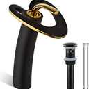 Black Gold Vessel Sink Tall High Brushed Brass Unique Modern Single Handle 2 Tone Luxury Tall Unique Bathroom Faucets, Vanity Taps with Pop up Drain for RV Bar Laundry