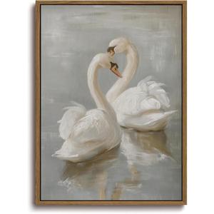 KISSFOX Framed Wall Art Vintage Wall Decor Swan Pictures Rustic Animal Canvas Art Retro Paintings Peaceful Aesthetic Artwork For Bedroom Living Room Kitchen, 24"L x 16"W