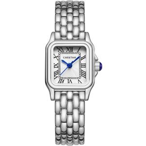 CHEETAH Gold Watches for Women with Small Vintage Bracelet, Rectangular Case Roman Dial, Silver White