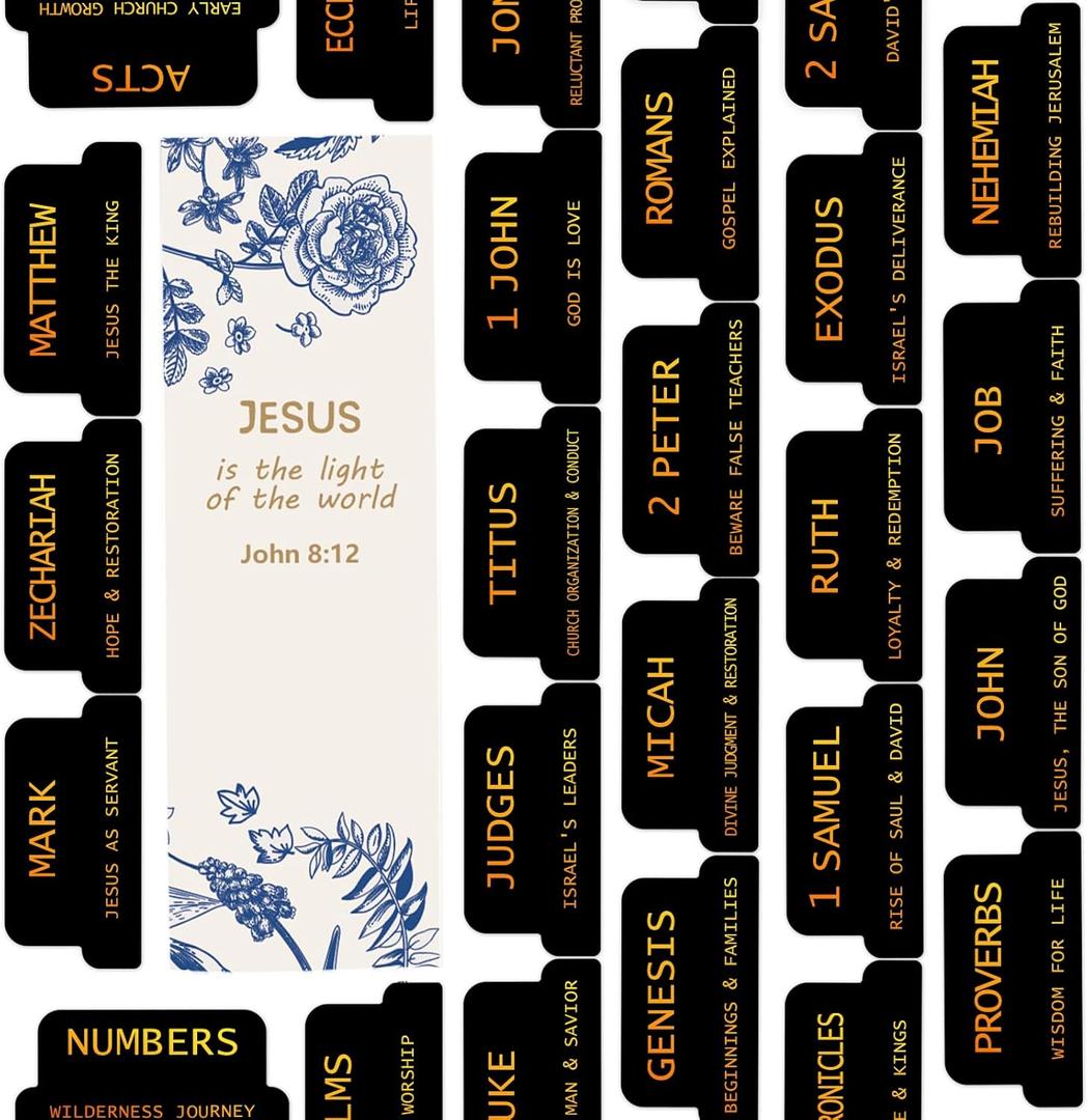 Bible Tabs, 72 Laminated Bible Tabs for Women and Men Study Bible, Easy to Read and Apply, Bible Index Tabs, Large Print Bible Book Tabs, Bible Study Supplies (Black)
