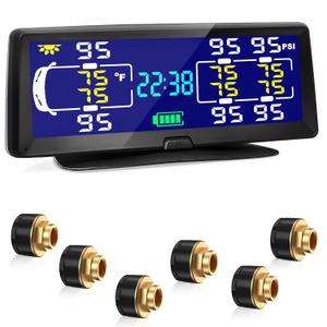 Hieha Rv Tire Pressure Monitoring System, 7.84 Solar TPMS for Rv Travel Trailer Coach Truck Fifth Wheel Motorhome with 6 Sensors, Real-time Monitoring Pressure and Temperature(0~198PSI) (Sensor 6)