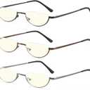 Half Lens Reading Glasses Blue Light Blocking, Half Moon Frame Semi Rim Spring Hinge Readers with Case for Men Women