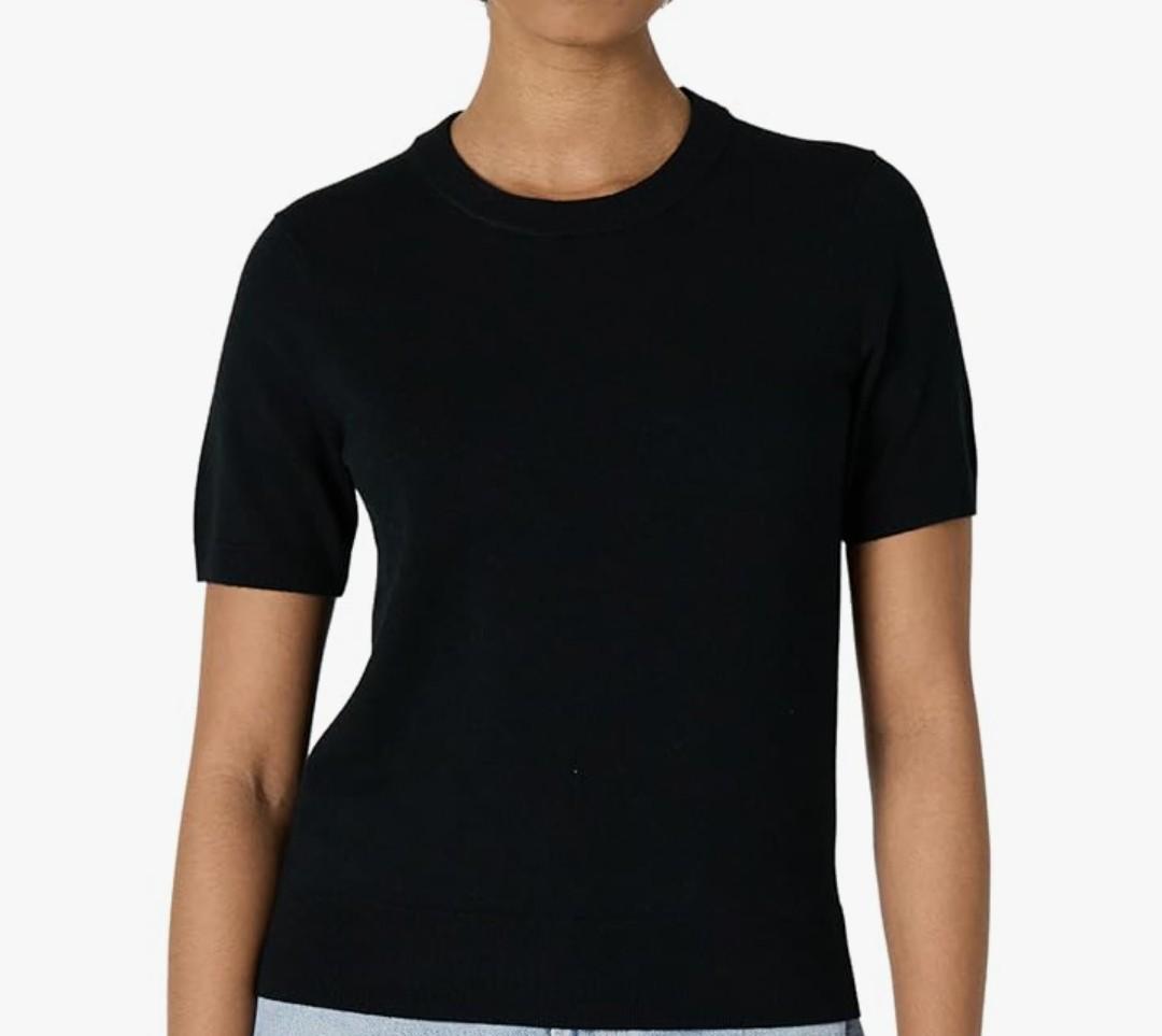 Amazon Essentials Womens Regular-Fit Short Sleeve Pullover Sweater Top Small, Black